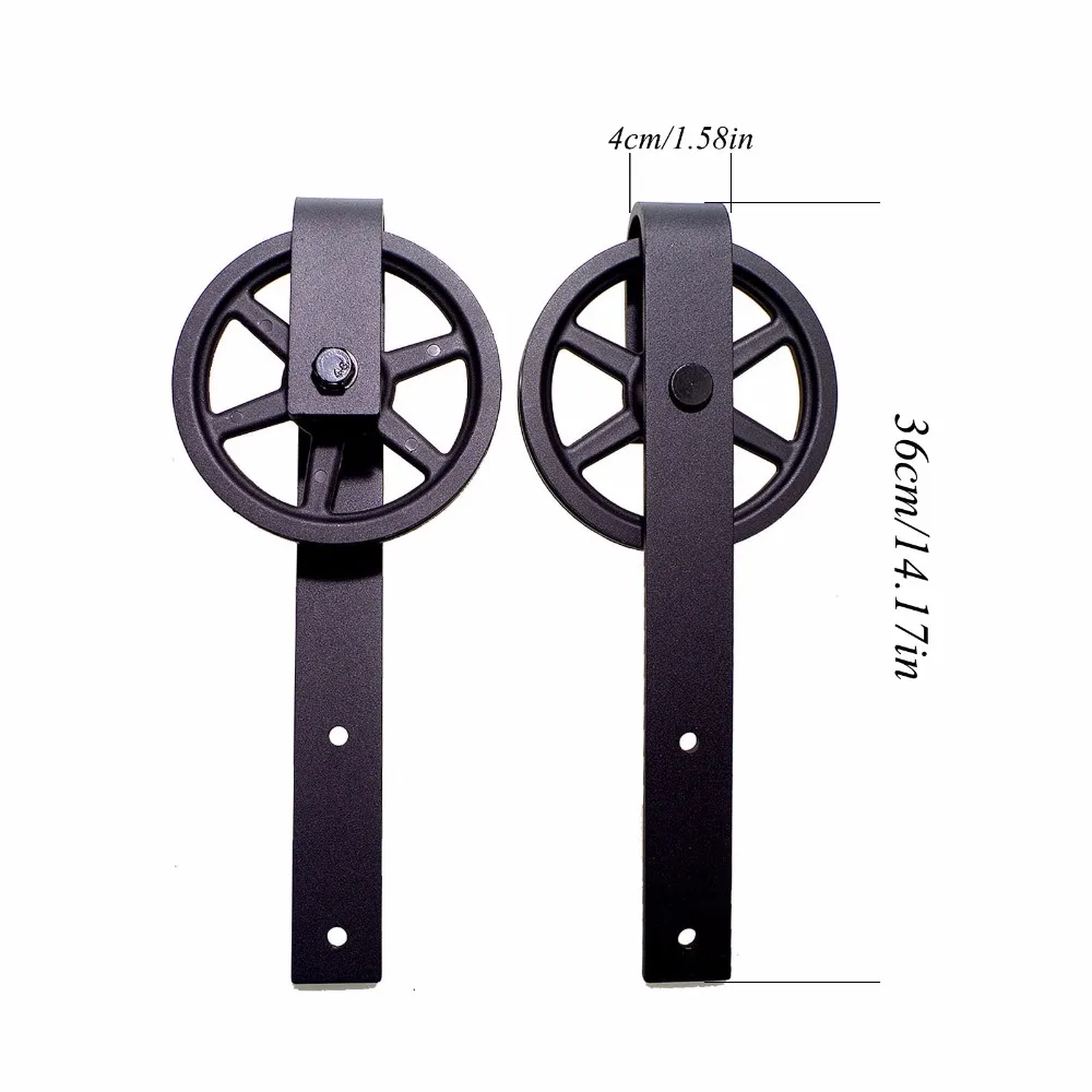 LWZH 10ft/11ft/12ft/12.6ft/ Long Vintage Strap Industrial Big Wheel Sliding Barn Wood Door Hardware Track Kit for Double Door