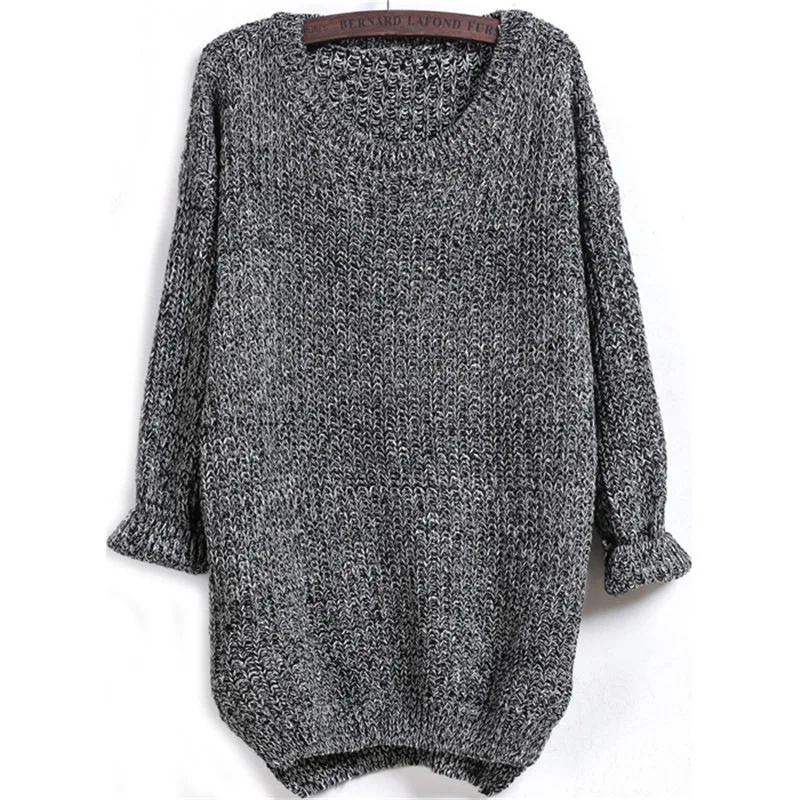 

One Size(M-XL) Color Mixed Long Sweaters Women Pull Over Knit Tops Split Lady Sweater O Neck Long Sleeve