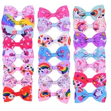 2 Pcs Unicorn Print Grosgrain Bows Hair Clips Kid Boutique Gift Hair Accessories