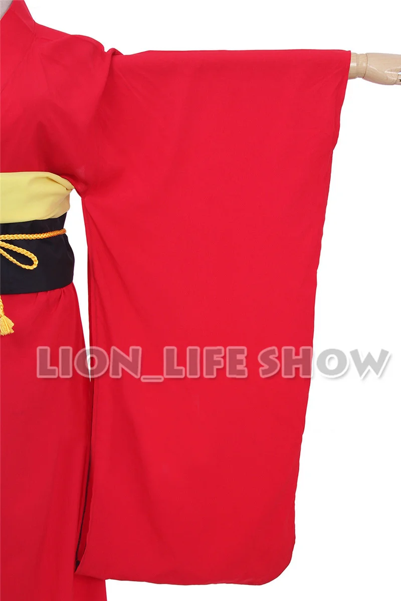 Japan Traditional Women Ryougi Shiki Red Furisode Kimono Cosplay Costume Set