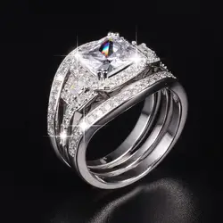 Роскошные принцессы Cut Имитация Кольца с алмазами Наборы для ухода за кожей 3-в-1 Обручение обручальное кольцо на палец для Для женщин 10 К