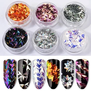 

6Pcs/set Laser Color Nail Glitter Sequins 3D Arrow Design Untrl-thin Chameleon Flakes Nail Tips Paillette Nail Art Decorations