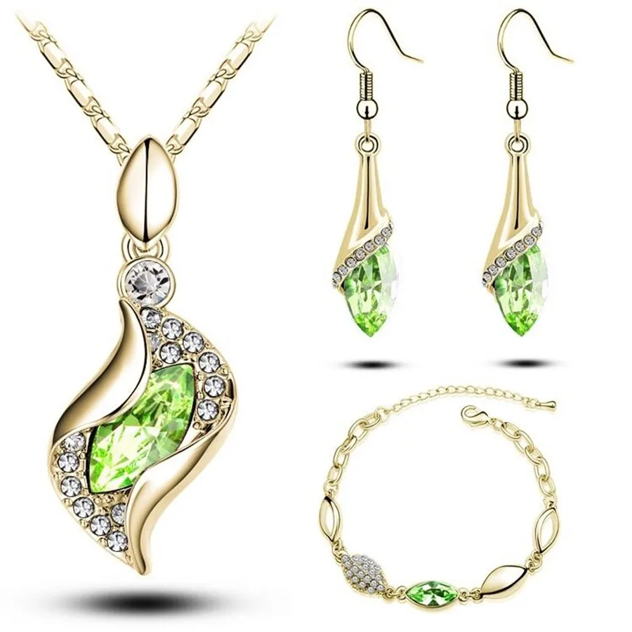 

Topkeeping Brand New Multicolor Rhinestone Water Drop Zircon Pendant Earrings Chic Necklace Bracelet 3PCS Jewelry Sets For Women
