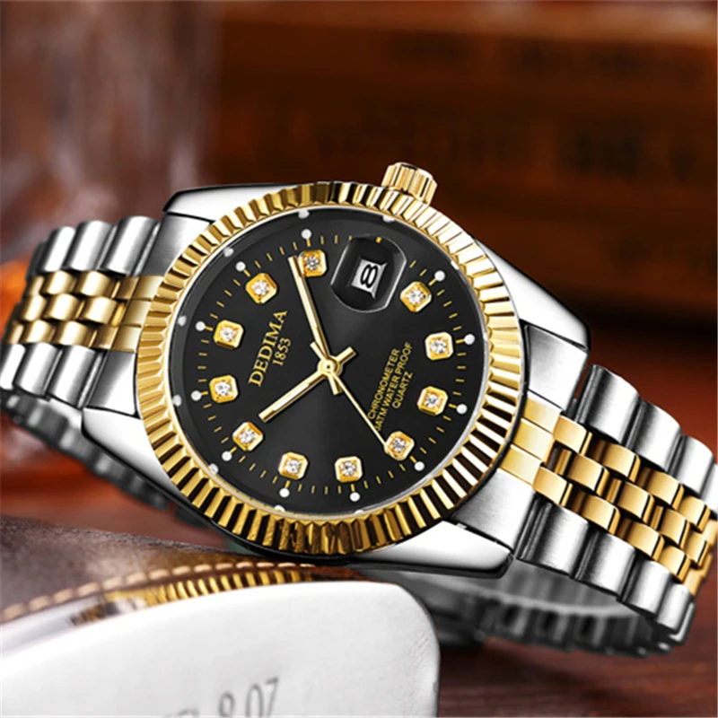 

Original Mens High-End Gold Watch Steel Belt Luxury Quartz Business Men Calendar Watch Clock Relogio Masculino Golden Automatico