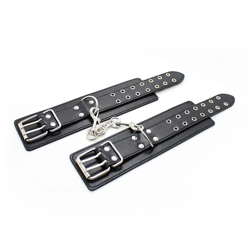  Black Leather Double Row Button Metal Handcuff Ankle Cuff Bdsm Bondage Erotic Under Bed Bdsm Sex To