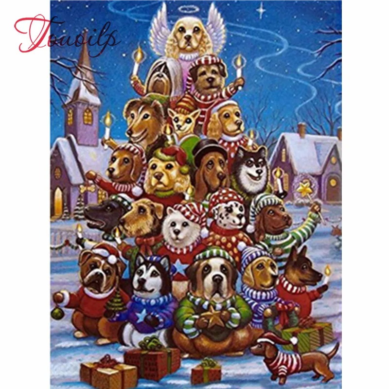 Touoilp 100% Full Daimond Painting &quotPuppy Family&quot Diamond Round square Rhinestones Diamant Embroidery Christ | Дом и сад