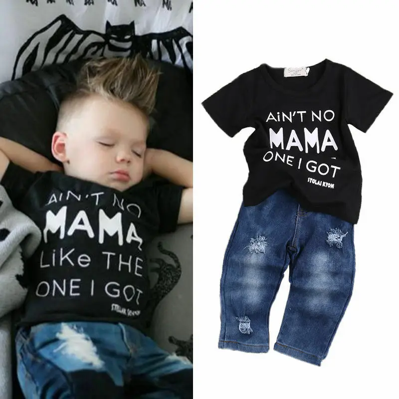 

Newborn Toddler Infant Clothing,Cool Baby Boy Clothes outfits,Baby kids T-shirt Top Tee +Ripped Jeans Denim Pants Outfits Set