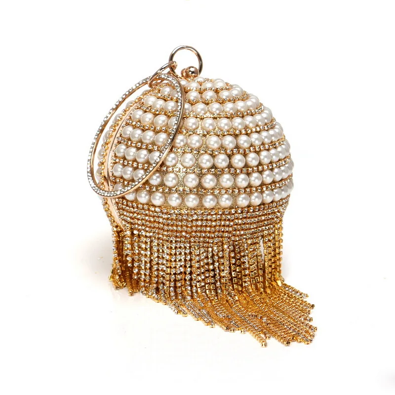 Luxy Moon Gold Round Pearl Glitter Clutch Bag Side View