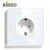 BSEED стандарт ЕС USB Водонепроницаемая настенная розетка белый черный Золотой одиночный кристалл стеклянная панель электрическая розетка ► Фото 1/6