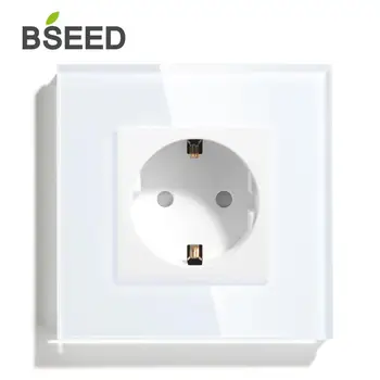 

BSEED EU Standard Wall Socket White Black Golden Single Mirror Crystal Glass Panel Electrical Outlet 3 Colors
