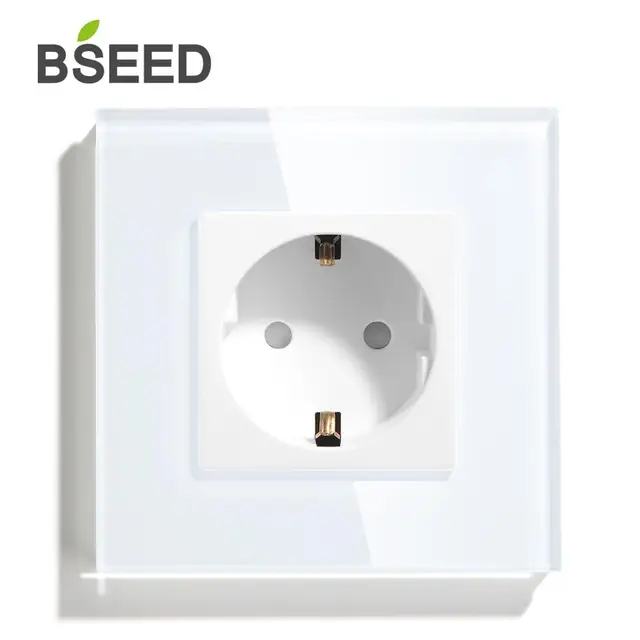 BSEED-Enchufe de pared EU, conector estándar individual con panel de cristal, toma de corriente eléctrica, disponible en 3 colores, blanco, negro, dorado BSEED-Enchufe de pared EU, conector estándar individual con panel de cristal, toma de corriente eléctrica, disponible en 3 colores, blanco, negro, dorado