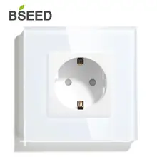 Настенная розетка BSEED Mvava стандарта ЕС, 16 А, белая, черная, однозеркальная, прозрачная стеклянная панель, электрическая розетка для дома