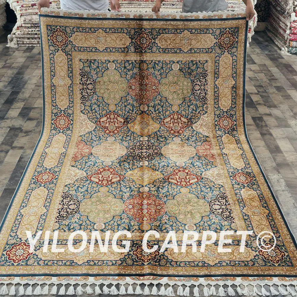 Yilong 5.6'x8.3' Handmade Silk Carpet Floral Persian Oriental Rug Types