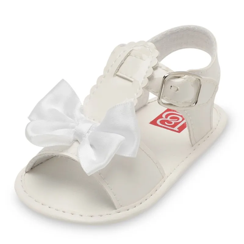 Летняя обувь для маленьких девочек; модные детские сандалии; мягкая обувь; искусственная кожа принцесса с бантом; сандалии; Нескользящая дышащая обувь для малышей - Цвет: Белый