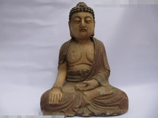 

Collectible bronze lion statue S0328 Chinese Folk Temple Old wood handwork carved Sit RuLai Sakyamuni Buddha Statue