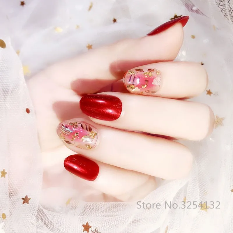 

24pcs Fashion Artificial Fake Nails Rhinestone Diamond Full-Covered False Nail Tips For Autumn Winter Holiday 6 Types #11