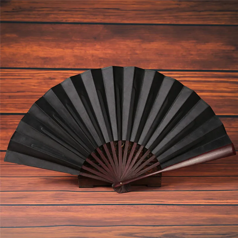 Складной ручной вентилятор для мужчин черный бамбук крученый шелк Каллиграфия Живопись Написание танцы китайский провел веер