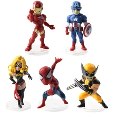5 шт./лот фигурки супергероев Железный человек Капитан Америка Человек-паук Логан модель Мстителей игрушка для детей
