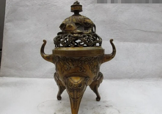 

B0602 506Tibet Folk Classic Bronze Copper Buddhism Elephant Zun God incense burner Censer statue