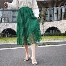 Новая модная женская юбка новая дикая Высокая талия однотонная кружевная юбка с принтом сетчатая юбка летняя длинная юбка