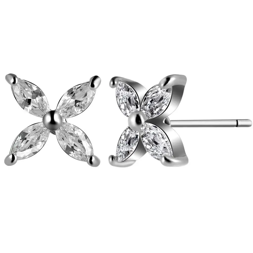 

2016 new clover Zircon Earrings platinum plated flower earring for women
