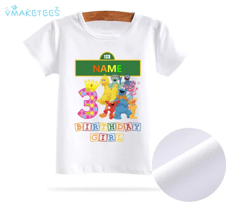 

Kid Sesame Street Birthday Girl Number Bow 1-9 T shirt Children short sleeve Clothing Funny cartoon summer Top tshirt,ooo3083