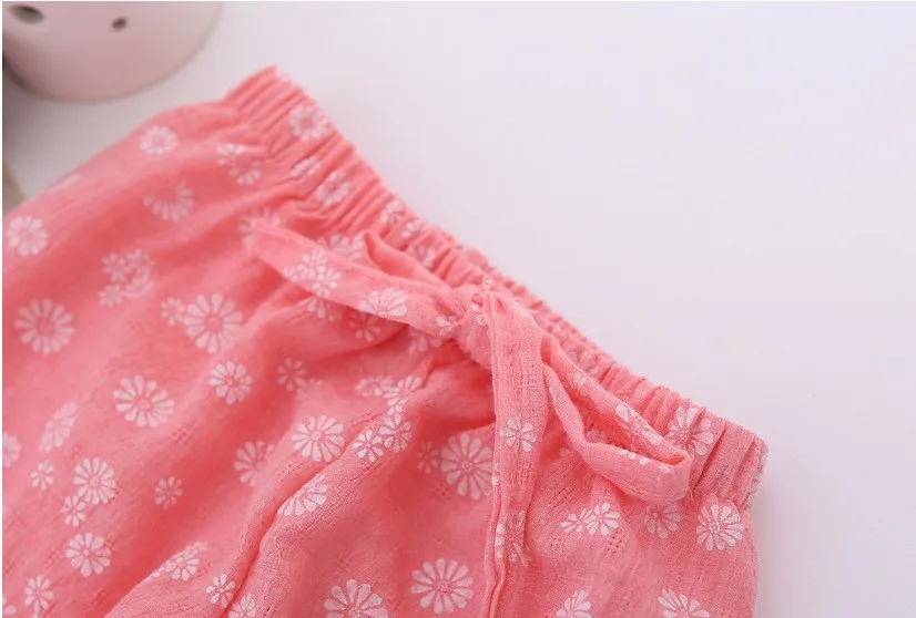 Г. Летняя детская одежда свободные тонкие хлопковые штаны для девочек с цветочным принтом и высокой талией, повседневные свободные штаны для девочек