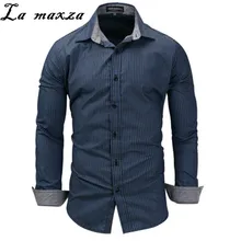 Весна, Новое поступление, полосатая ковбойская одежда с длинным рукавом, Европейский стиль, большой размер, мужская приталенная одежда