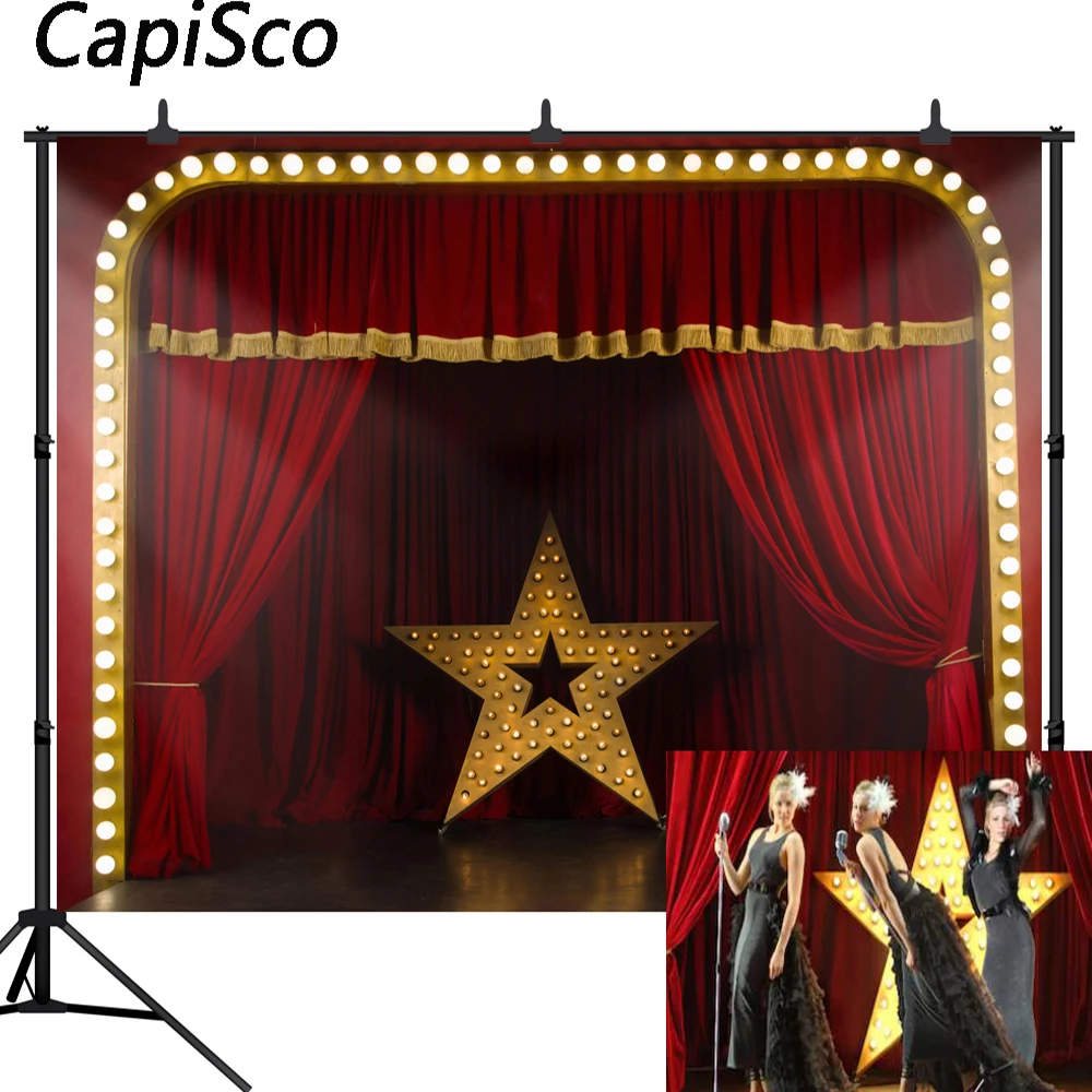 

Capisco Photography Backdrops Red Curtain luxury Stage theater Pentagram 3D Backgrounds for Photo Studio photobooth photocall