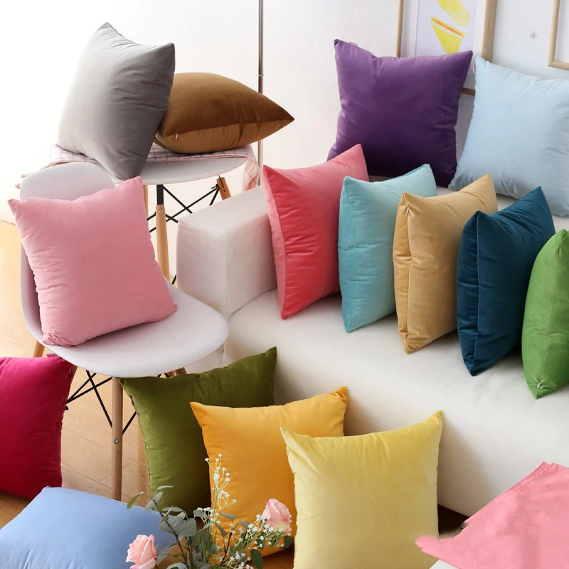 

Modern Fashion Color Candy Velvet Cushion Cover Blue Gray Yellow Pink Pillow Cover Pillow Case Home Decorative Sofa Throw Pillow