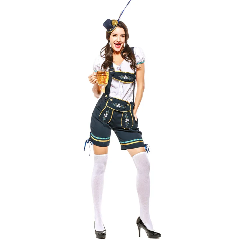 Женский костюм для взрослых темно синий немецкий Октоберфест Lederhosen традиционный