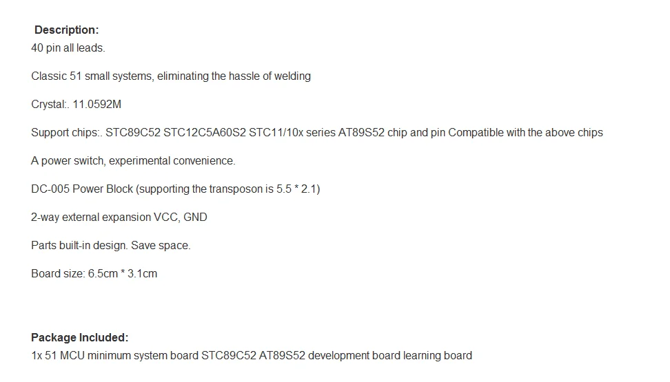 51 MCU minimum system board STC89C52 AT89S52 development board learning board