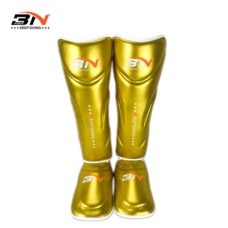 New Microfiber Leather Boxing Shin Guards Champaign Gold Ankle