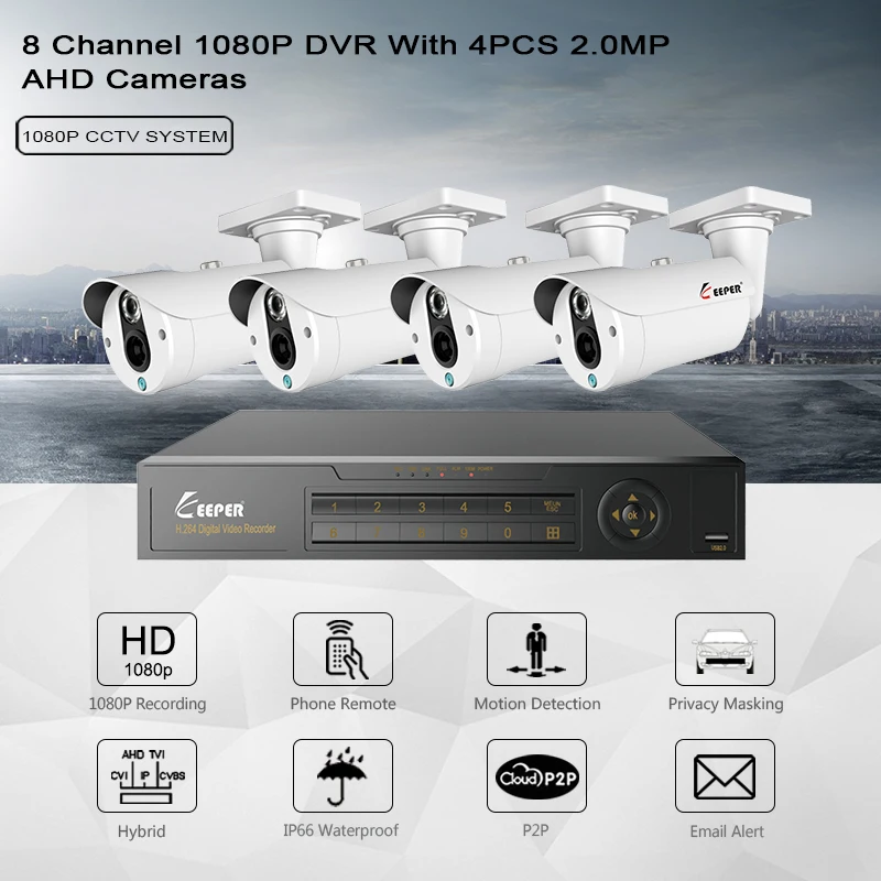 Keeper 8CH 1080P DVR CCTV система 4PCS SONY IMX323 наружная Всепогодный Безопасность камера день