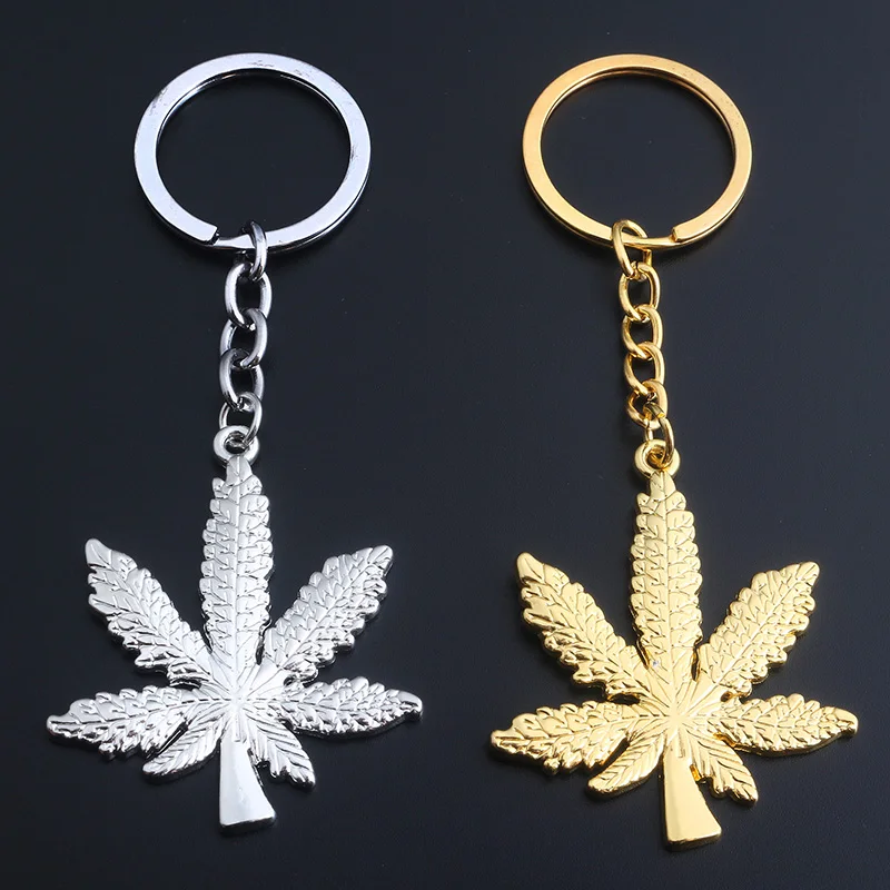 

European Country Hemp Maple Leaf Keychain Pendants Plants Tree Leaves Leather Golden Chain Keyring For Women Men Accessories