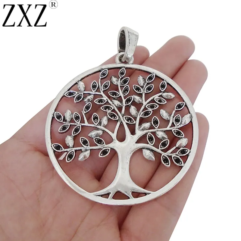 

ZXZ 2pcs Antique Silver Tone Large Tree Charms Pendants for Necklace Jewelry Making Findings 75x59mm