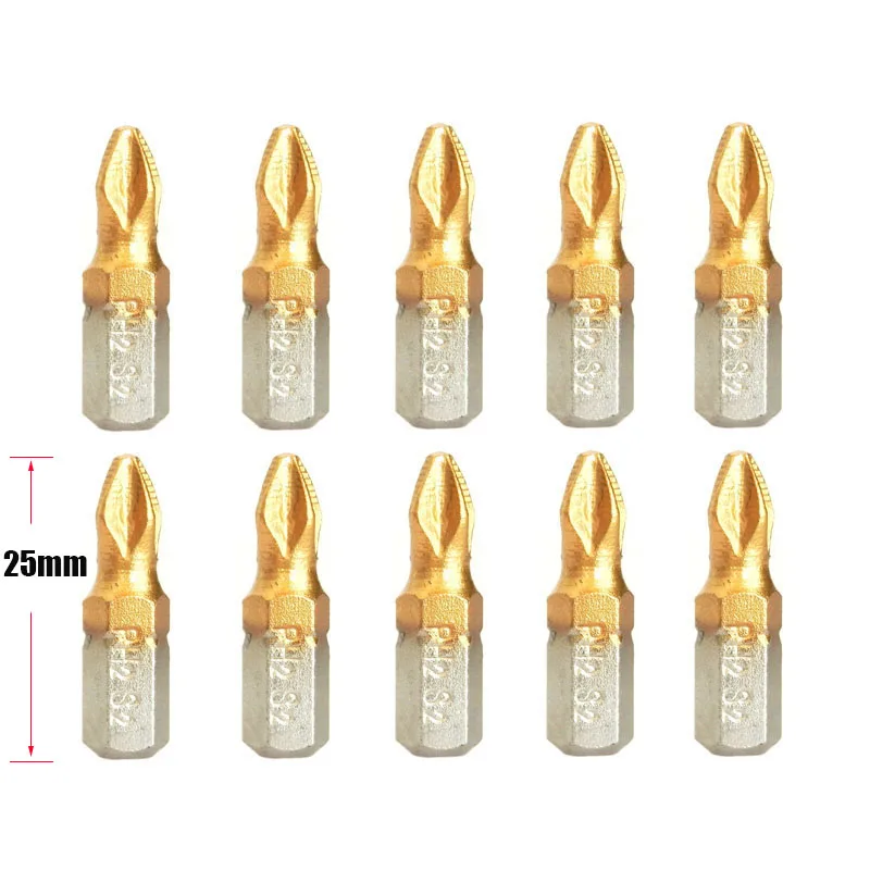

25mm Titanium Coated PH2 Anti Slip Bits Electric Screwdriver Bits Screwdriver Set Head 1/4" Hex Shank Screw Bits
