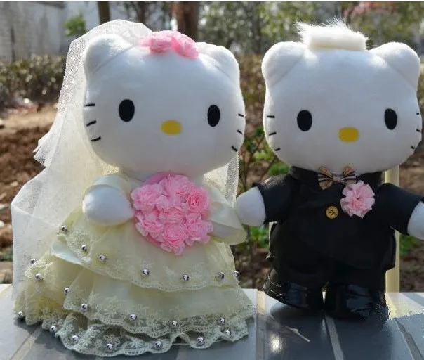 2pcs 20cm Romantic Hello Kitty Couple Wedding Cere Set Plush Doll
