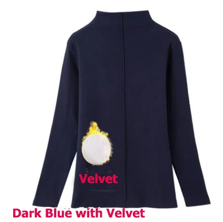 Облегающий свитер с высоким воротом для женщин на осень и зиму, пуловер с длинным рукавом, хлопковые базовые Топы, S-3XL размера плюс, Harajuku, Pull Femme - Цвет: Dark Blue With Velve