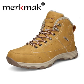 

Merkmak Winter Shoes Men in Snow Boots Male Genuine Leather Ankle Boots For Men Fashion Man Martens Warm Cotton Shoes with fur