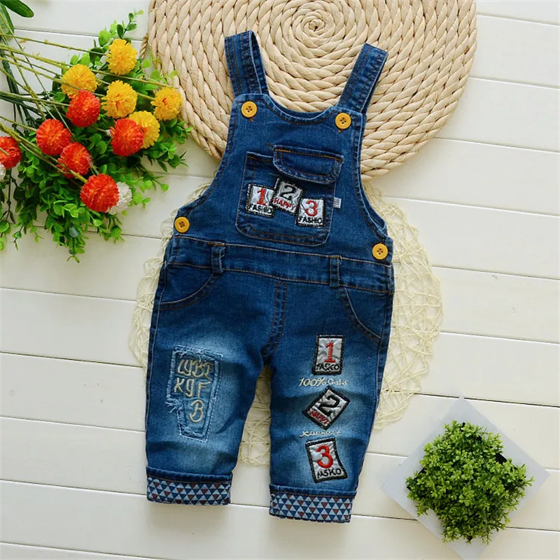 Bibicola Baby Boy Denim Jumpsuits Kids Boys Bib Pants Children Jeans Overalls Long Kids Infant