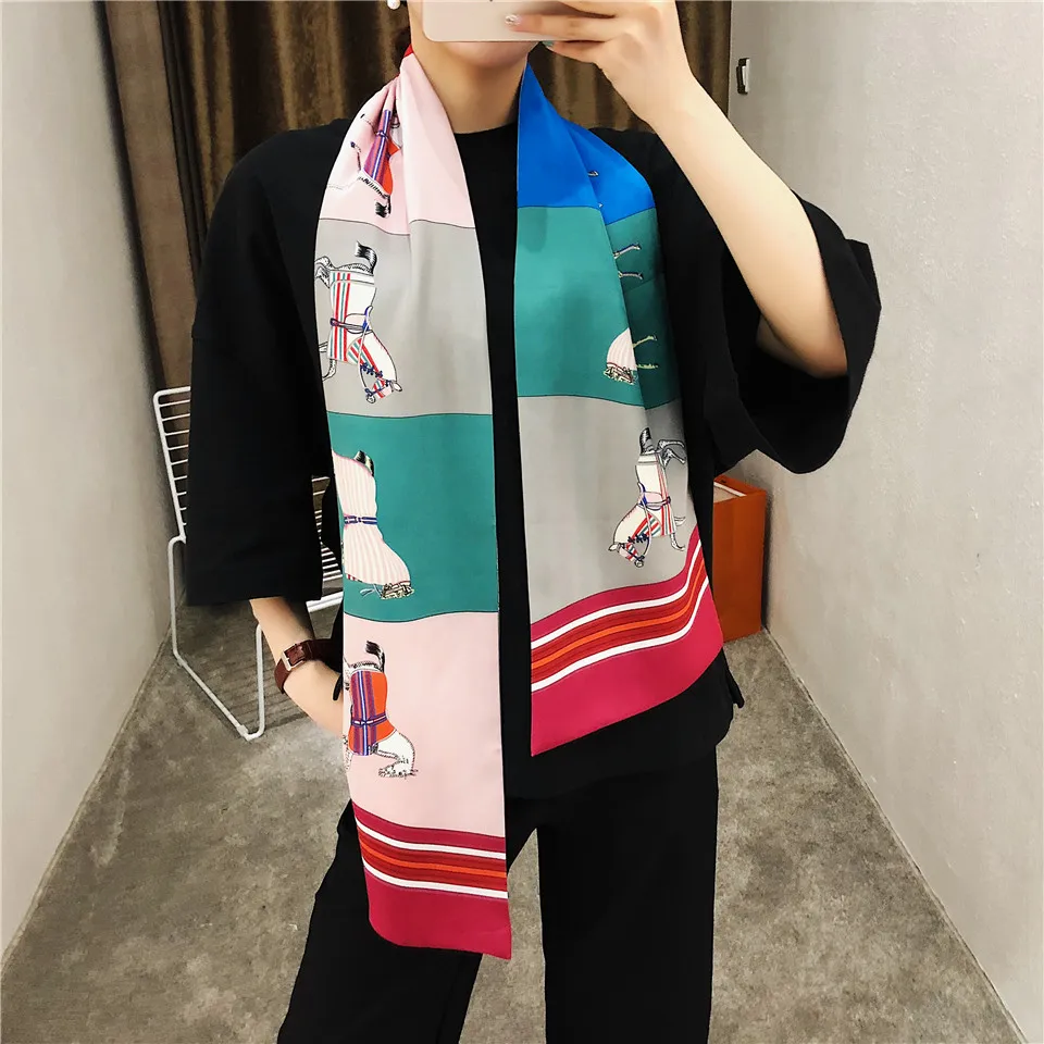 2019 дизайнерский роскошный бренд клетчатый шарф с рисунком лошади женский модный Шелковый шейный платок шарфы для дам платок Женский