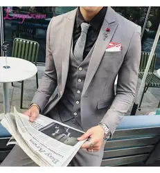 Linyixun 3 шт. высокое качество мужской костюм Фирменная Новинка Slim Fit повседневное мужской деловой костюм для мужчин одежда 2019 одноцветное