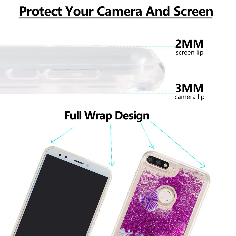 Для Huawei Honor 7C Pro Y7 Prime 2018 Bling Cute Cover LND L29 LDN TL10 Блестящий Жидкий чехол 1x L21|Бамперы| |