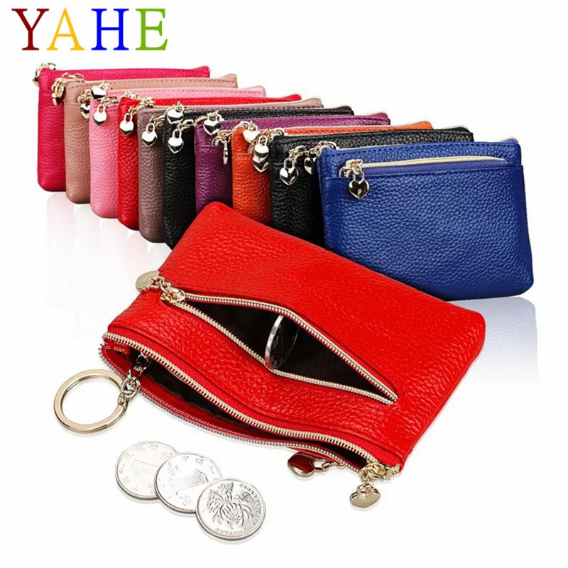 YAHE Small Genuine Leather Coin Purses Women Little Card Key Wallets Men Mini Coins Bags Black ...