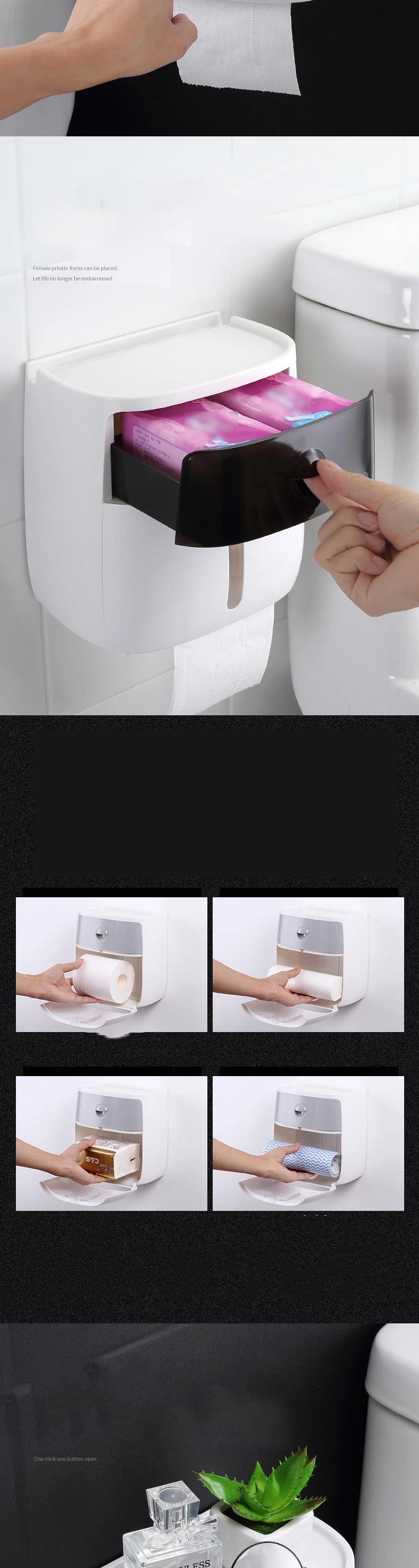 Ванная комната водонепроницаемый настенный ящик для хранения пластиковый держатель для ванной туалетной бумаги двойной слой коробка для салфеток диспенсер бумажный стеллаж инструменты