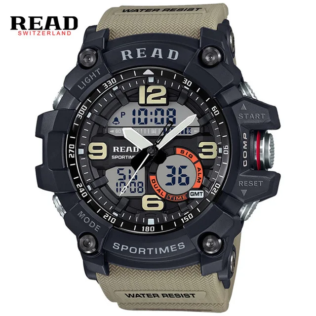 

READ Dual Disp Men Sport Military Quartz Watches Round Dial Large Digital Scale Analog WristWatch Relogio Masculino 90001