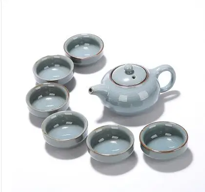 10 шт чайный набор, посылка, кунг-фу, керамический чайник, фарфоровая чашка, высокое качество, ситечко для чая, аромат, послевкусие - Цвет: 7PCS