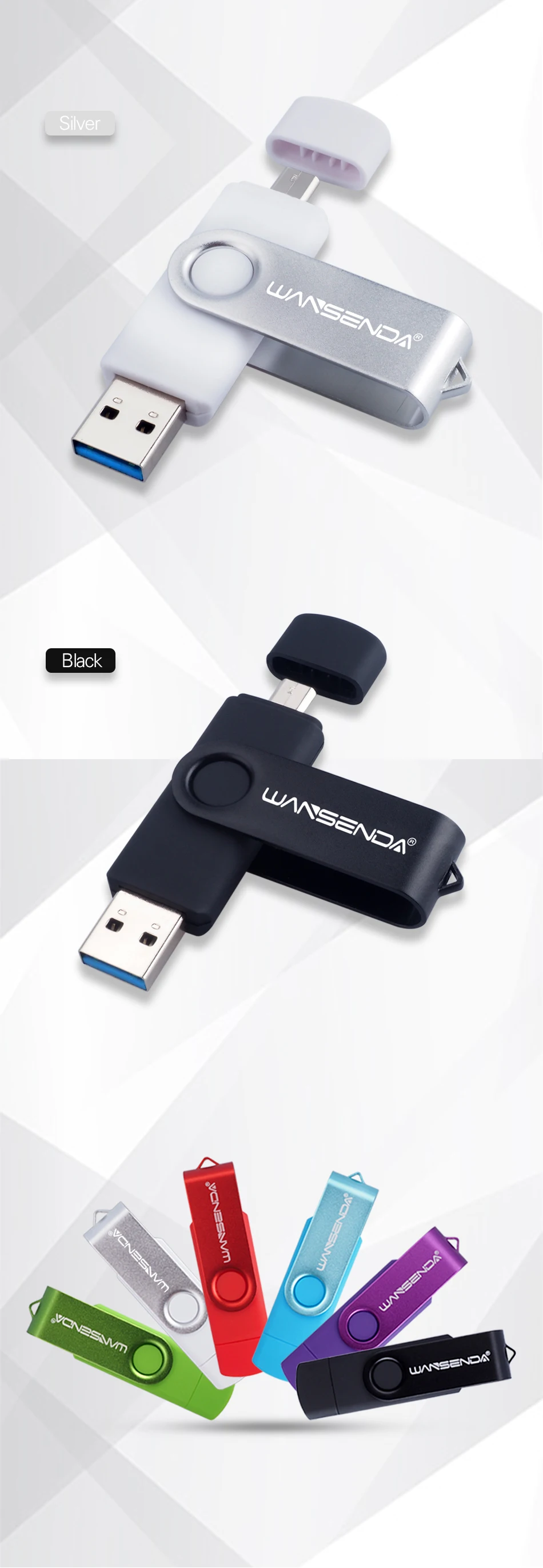 WANSENDA высокоскоростной USB флеш-накопитель OTG флеш-накопитель 32 ГБ Usb флэш-диск 64 Гб 128 ГБ 256 ГБ Usb флешка 3,0 Флешка для Android Mobile