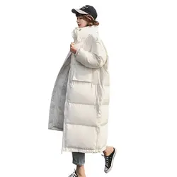 Женская пуховая хлопковая куртка оверсайз пальто выше колена зимняя куртка женская воротник-стойка длинная Парка женская теплая зимняя
